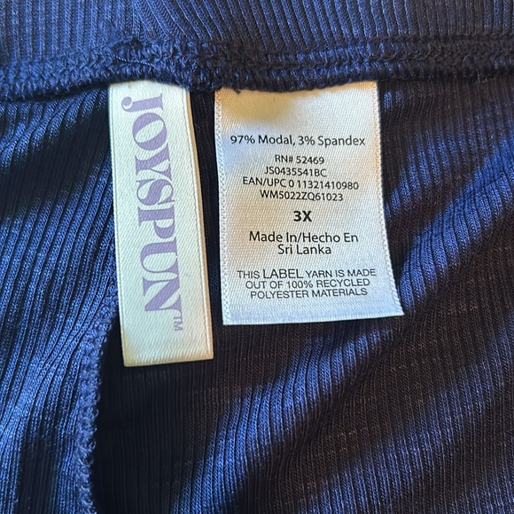 Joyspun Nautical Navy Ribbed Knit Pull On Side Pockets Sleep Pants - Picture 11 of 13